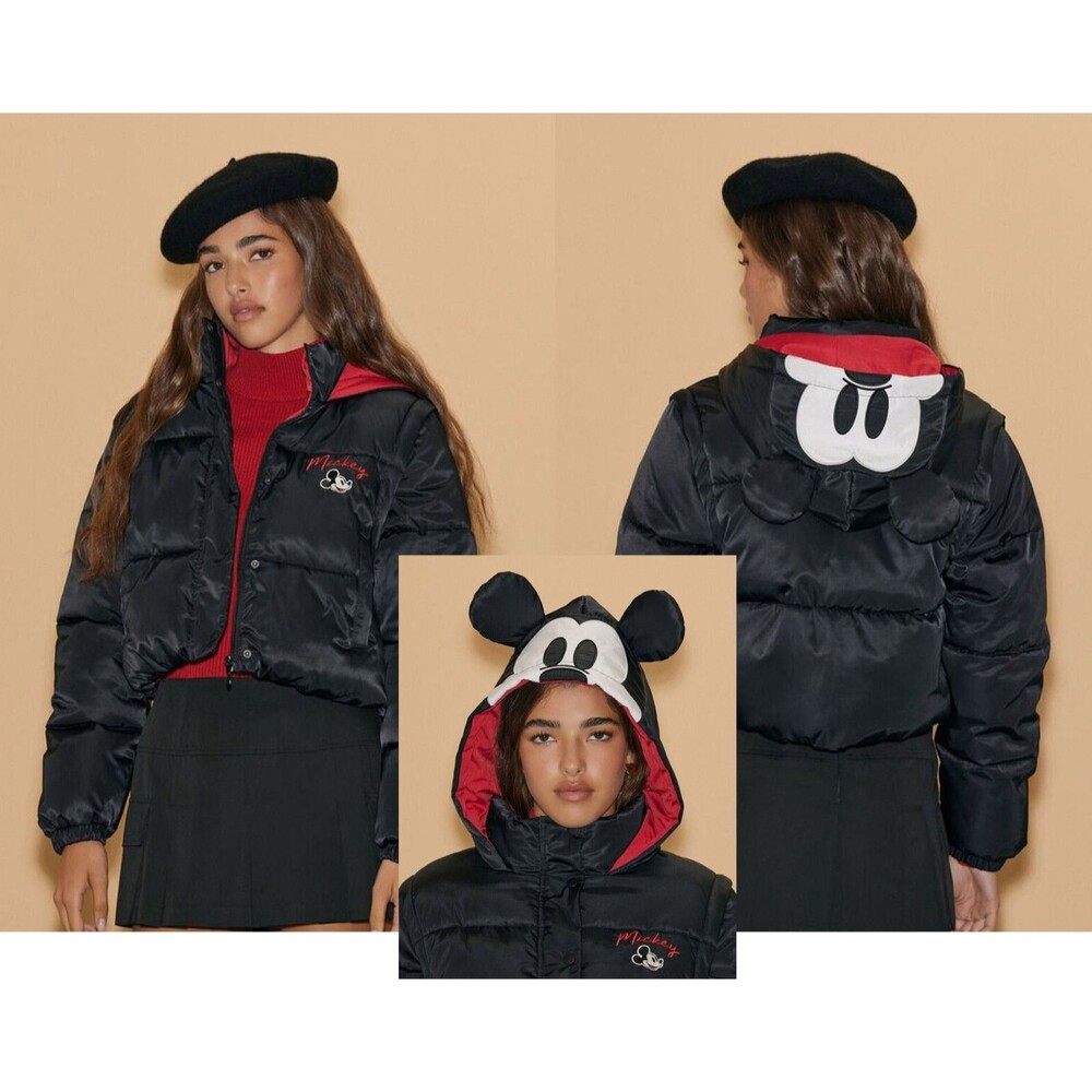 Women XS Brand New Forever 21 Disney MICKEY MOUSE Ears Hooded Puffer JACKET/VEST